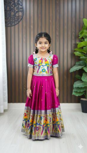 kids paithani gown silk Surat wholesale market for baby clothes